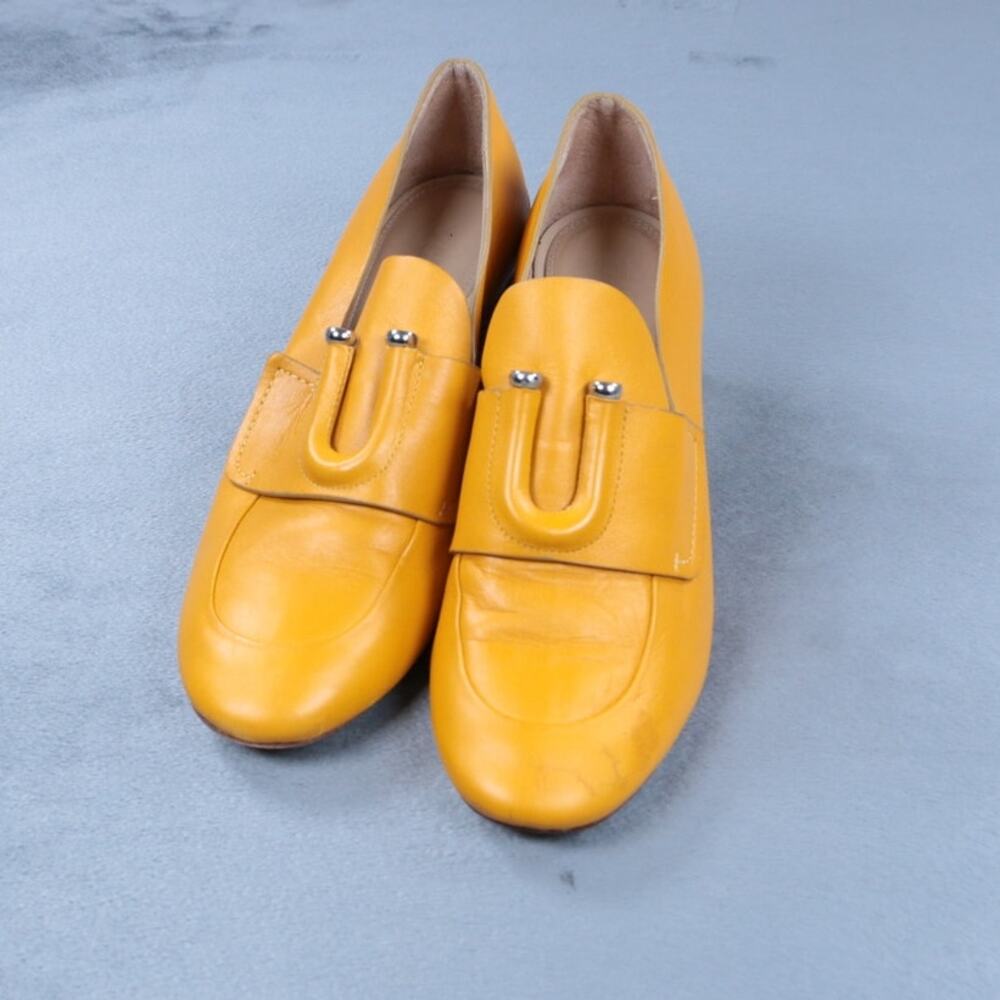 Mercedes Castillo Womens Heels Yellow Leather Block Heel Pumps Slip On Size 7 - Picture 2 of 16
